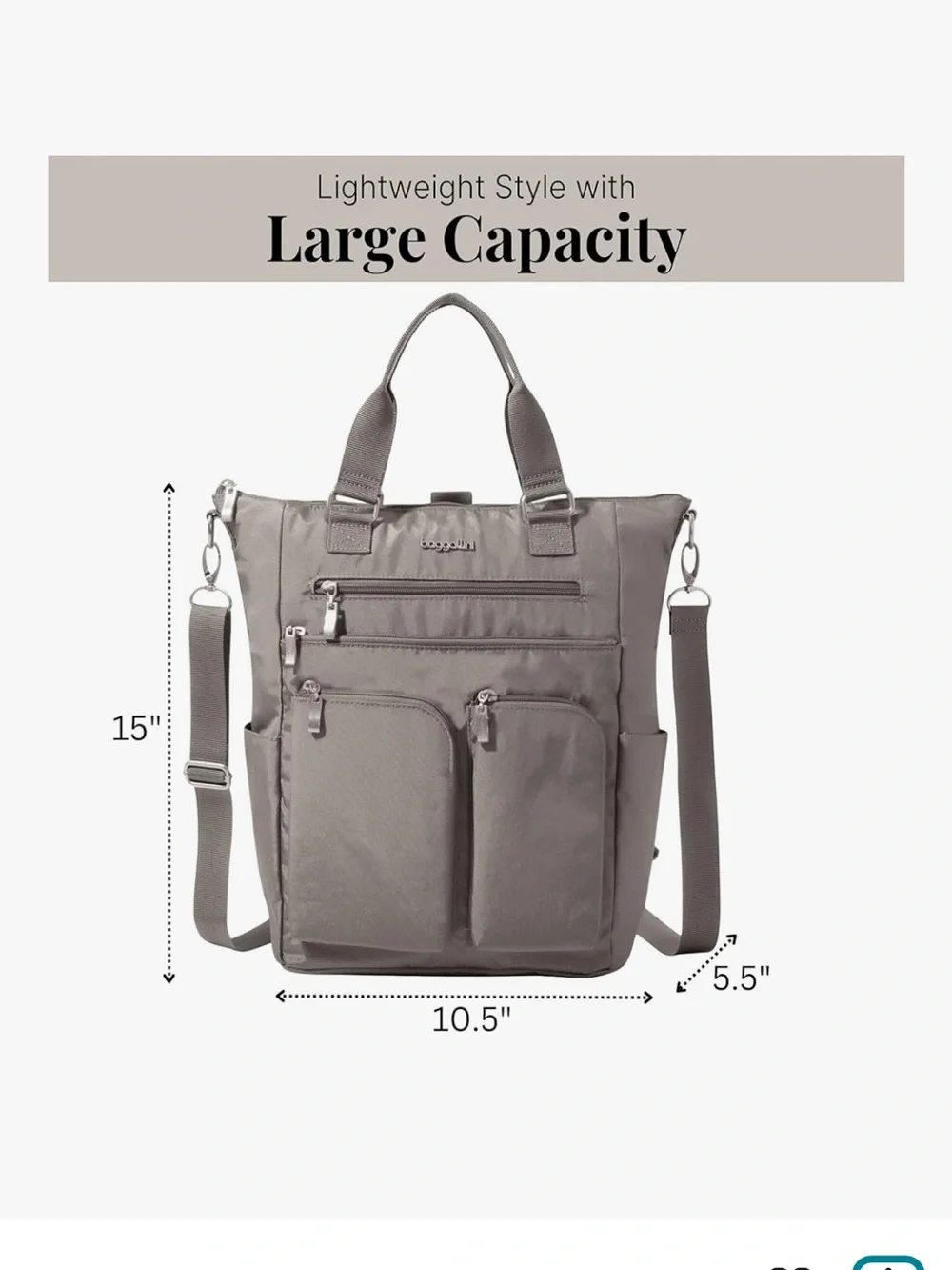 NWT Baggallini All Set 3 in 1 convertible crossbody tote backpack in silver gray - Picture 2 of 13